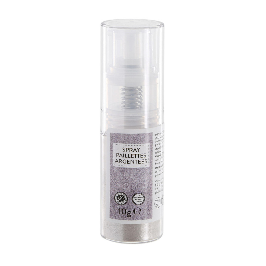 Spray paillettes alimentaires argentées 10 gr