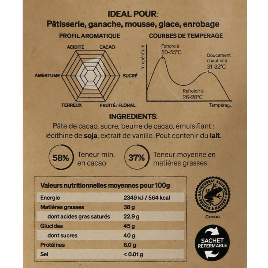 Chocolat noir à pâtisser 58% 250 gr - Alice Délice