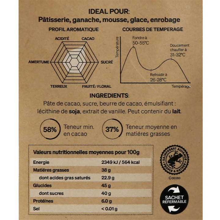 Chocolat noir à pâtisser 58% 250 gr - Alice Délice