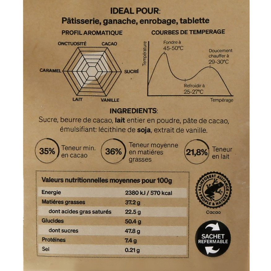Chocolat au lait à pâtisser 35% 250 gr - Alice Délice