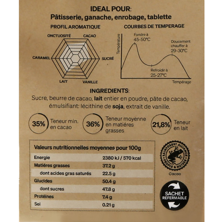 Chocolat au lait à pâtisser 35% 250 gr - Alice Délice