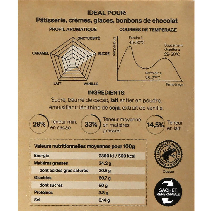 Chocolat blanc à pâtisser 29% 250 gr - Alice Délice