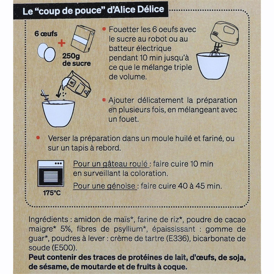 Préparation génoise cacao bio sans gluten 250 gr - Alice Dél