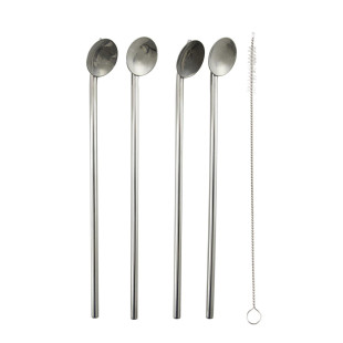 Set de 4 cuillères/pailles en inox avec brosse de nettoyage 