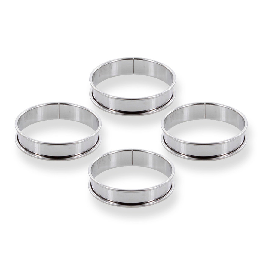  4 cercles à tartelette en inox 8 cm hauteur 2 cm
