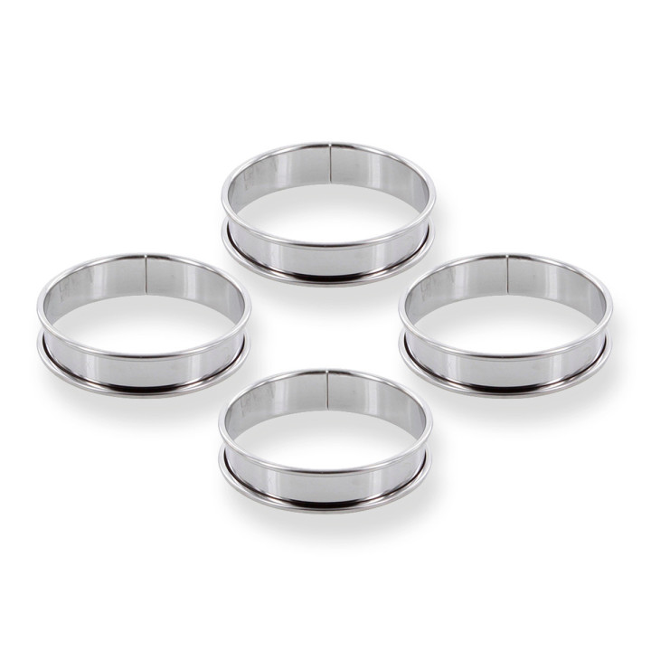  4 cercles à tartelette en inox 8 cm hauteur 2 cm