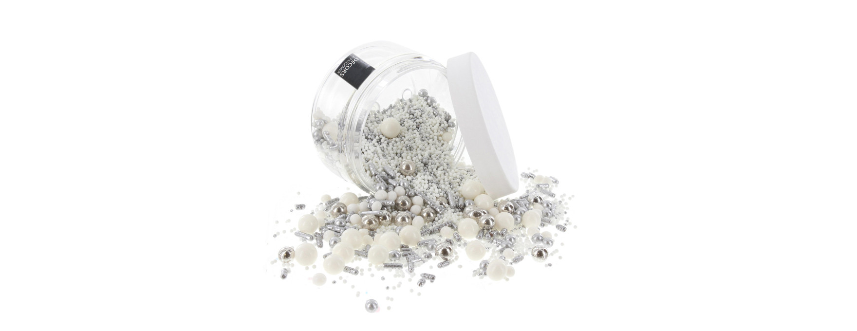 Décor à parsemer : mélange sprinkles blanc et argenté 100 gr