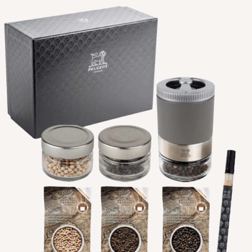 Coffret  bar à poivres Maestro u ´select + 3 poivres - Peuge
