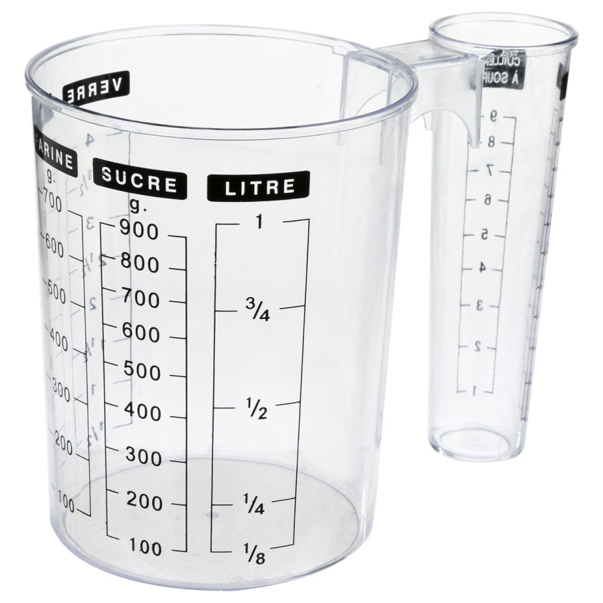 Verre doseur en plastique transparent double mesure 1 L - 5 