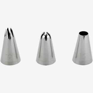 Set de douilles en inox : cannelée étoile  1M, fleur  2D et 