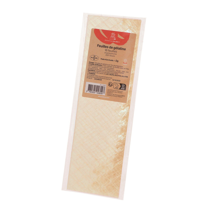 18 feuilles de gélatine Or porcine 200° bloom 36g 