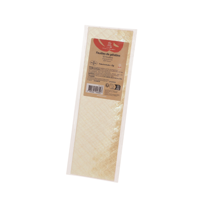 18 feuilles de gélatine Or porcine 200° bloom 36g 