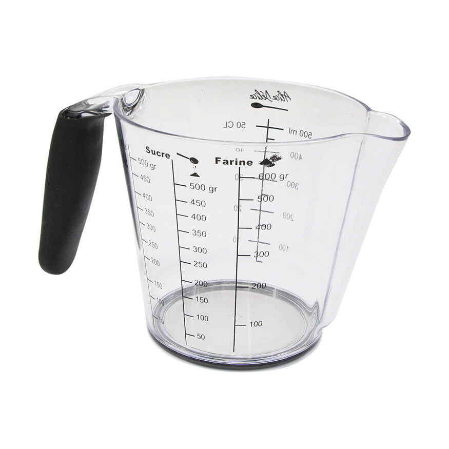 Verre doseur en plastique transparent 500 ml avec poignée et