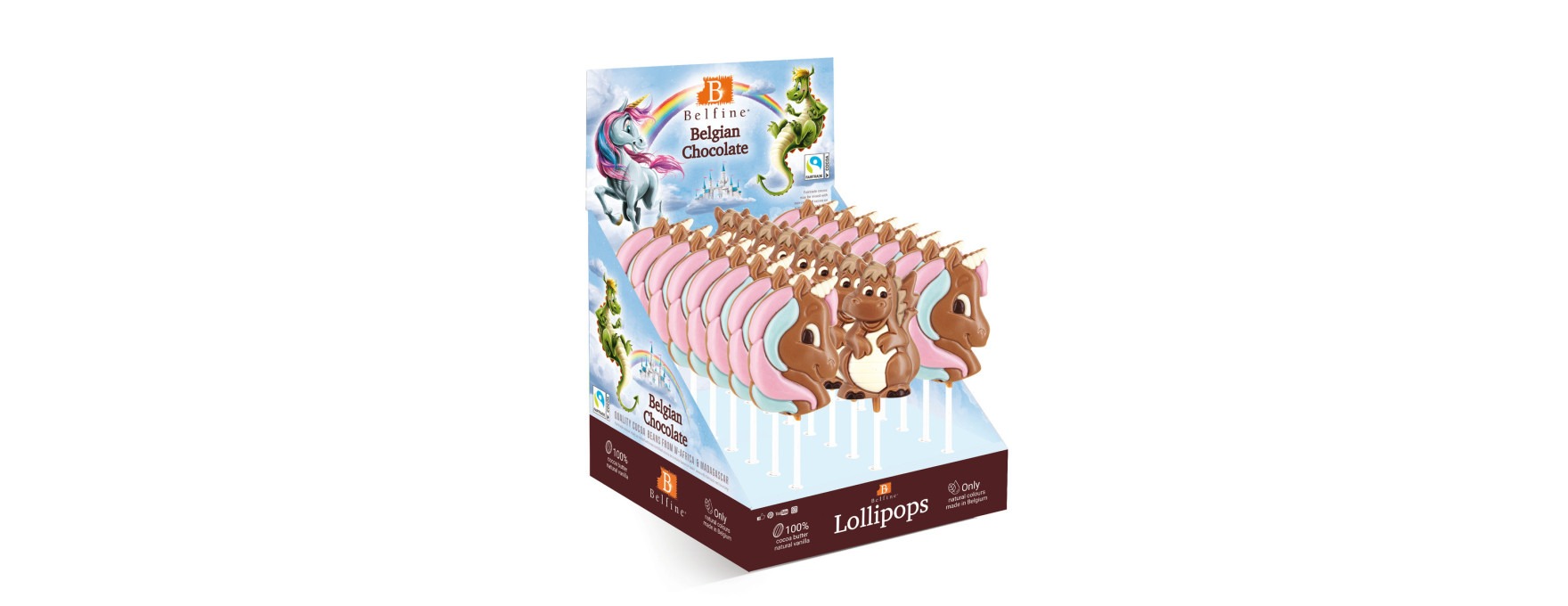 Sucette au chocolat au lait Licorne ou Dragon 35 gr - Belfin