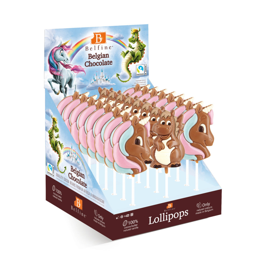 Sucette au chocolat au lait Licorne ou Dragon 35 gr - Belfin