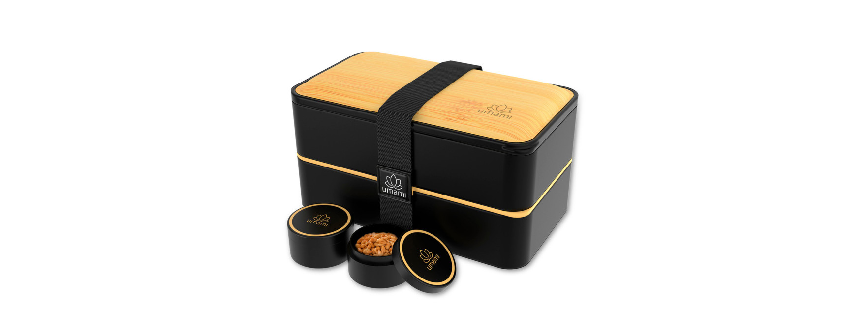 Bento encastrable avec 2 pots et couverts 1,5L noir bambou -
