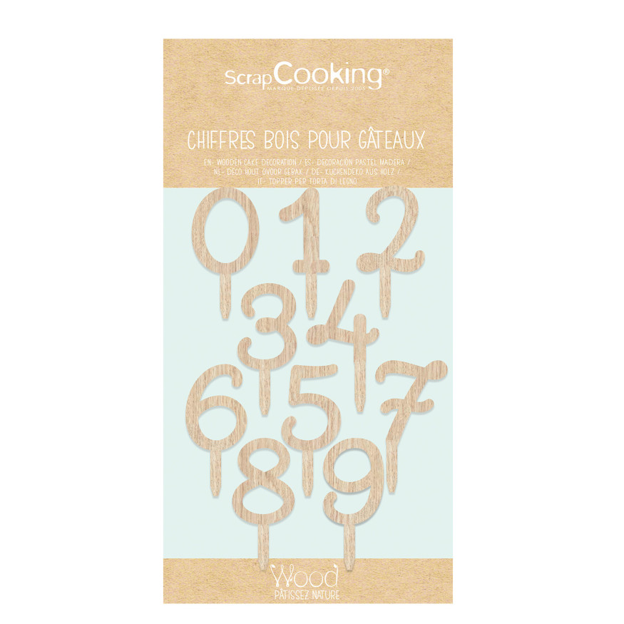 Décor de gâteau : chiffres 0 à 9 en bois 6 cm - Scrapcooking