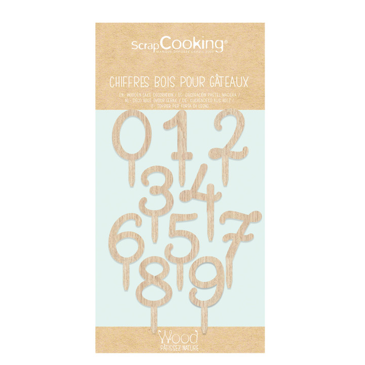Décor de gâteau : chiffres 0 à 9 en bois 6 cm - Scrapcooking