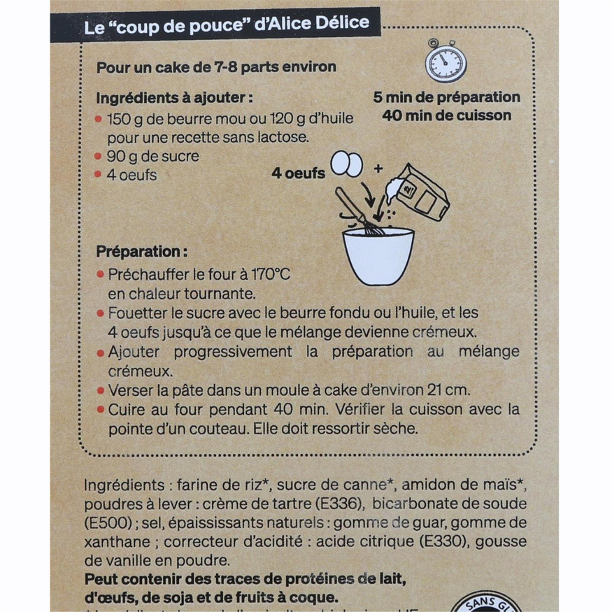Préparation cake à la vanille bio sans gluten 250 gr - Alice