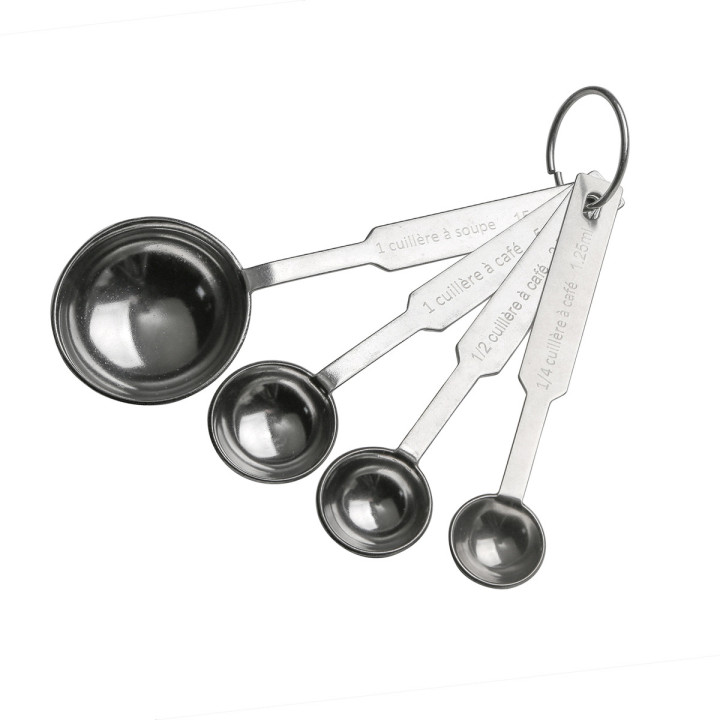 4 cuillères doseuses en inox : équivalences ml, cuillère à c