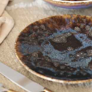 Assiette plate 27 cm en porcelaine marron Volcano - Novastyl