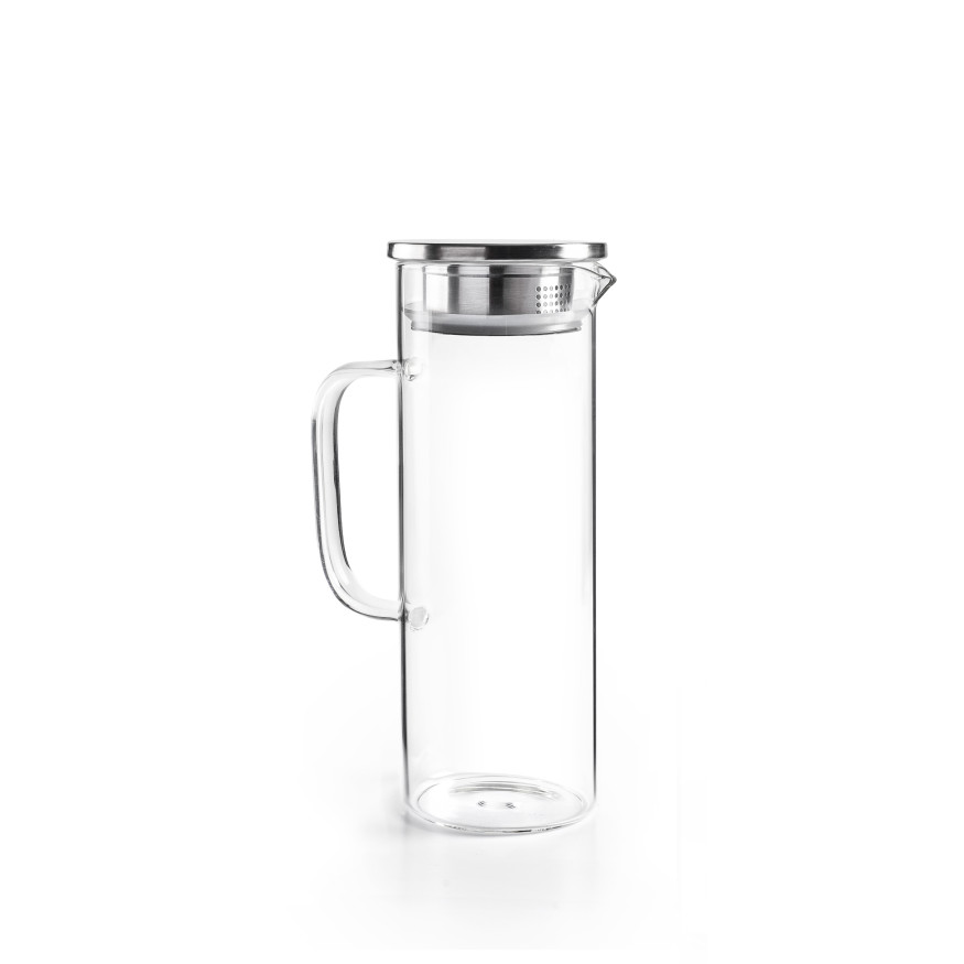 Pichet en verre borosilicate 1,1L avec bouchon filtre inox -