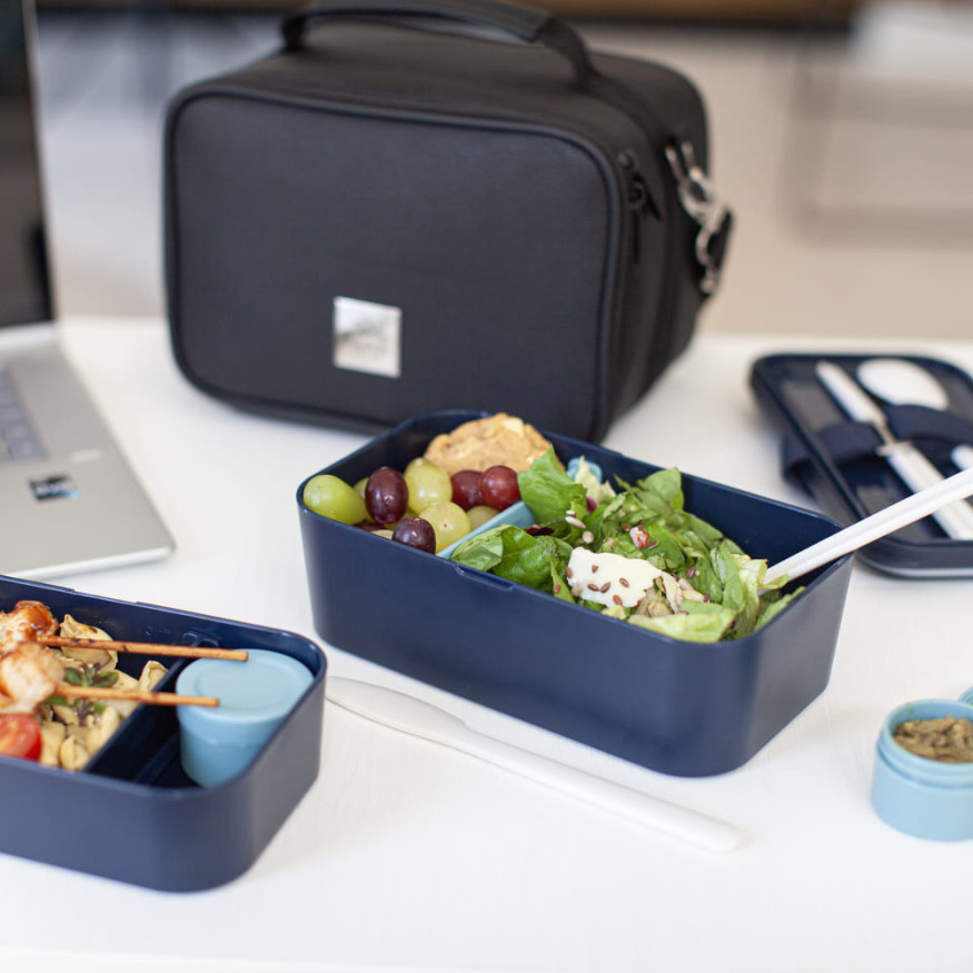 Bento encastrable avec 2 pots et couverts 1,5L bleu nuit  - 