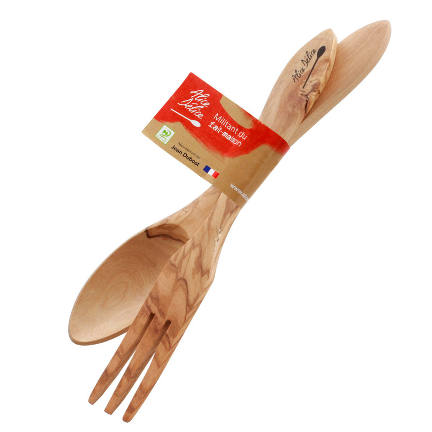 Couverts à salade en bois d´olivier 25 cm - Alice Délice