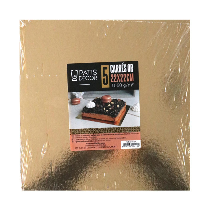 5 supports à gâteaux carrés dorés et noirs 22 x 22 cm - Pati