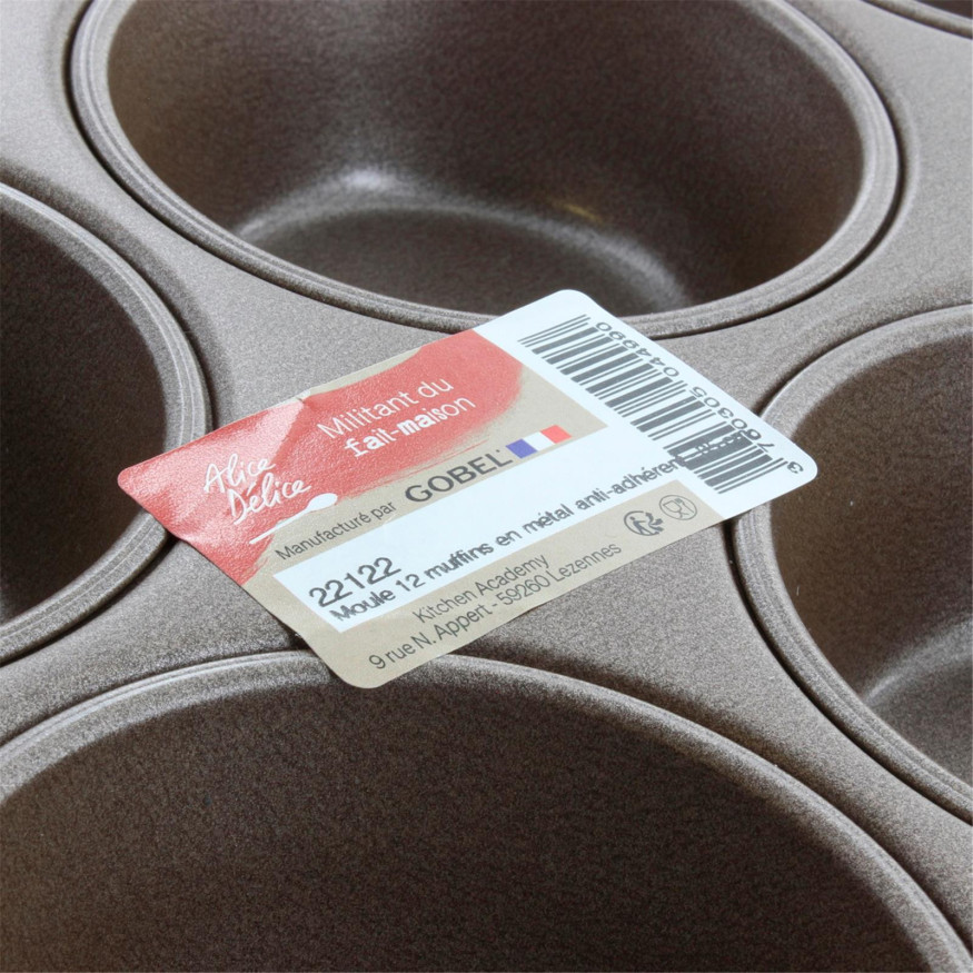 Moule 12 muffins en métal anti adhérent - Alice Délice