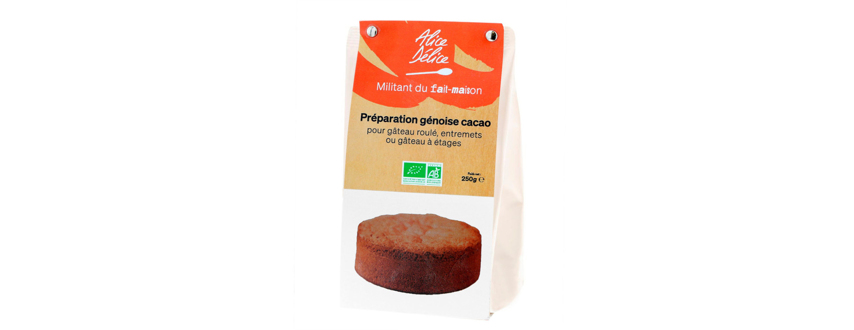 Préparation génoise cacao bio sans gluten 250 gr - Alice Dél