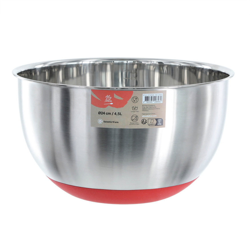 Bol de préparation en inox gris avec base anti-dérapante 24 