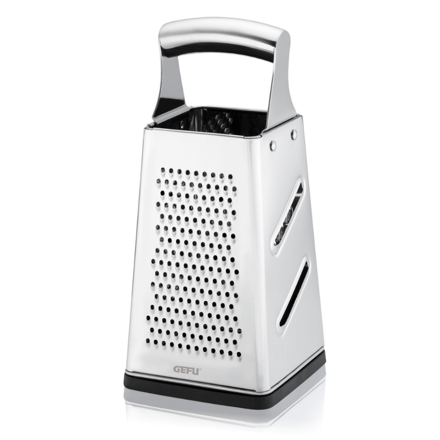 Râpe carré 4 faces inox 24 cm avec couvercle de récupération
