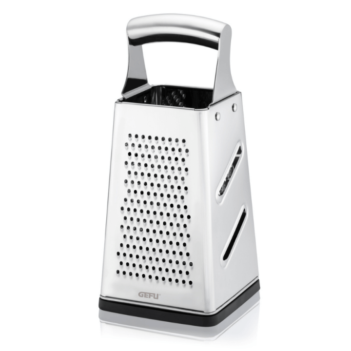 Râpe carré 4 faces inox 24 cm avec couvercle de récupération