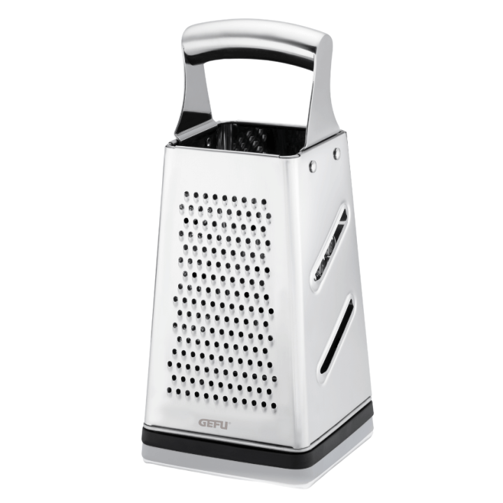 Râpe carré 4 faces inox 24 cm avec couvercle de récupération
