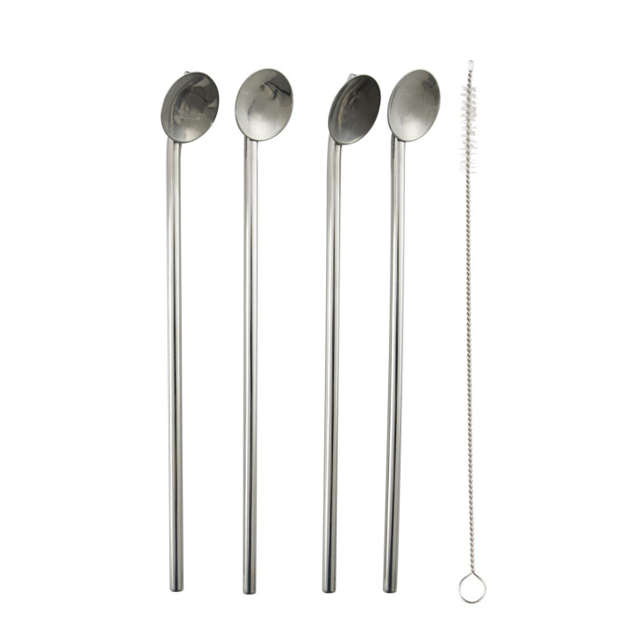 Set de 4 cuillères/pailles en inox avec brosse de nettoyage 