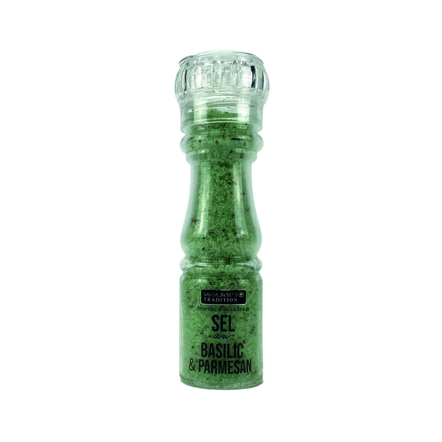 Moulin en verre sel basilic et parmesan 150g - Savor et Sens