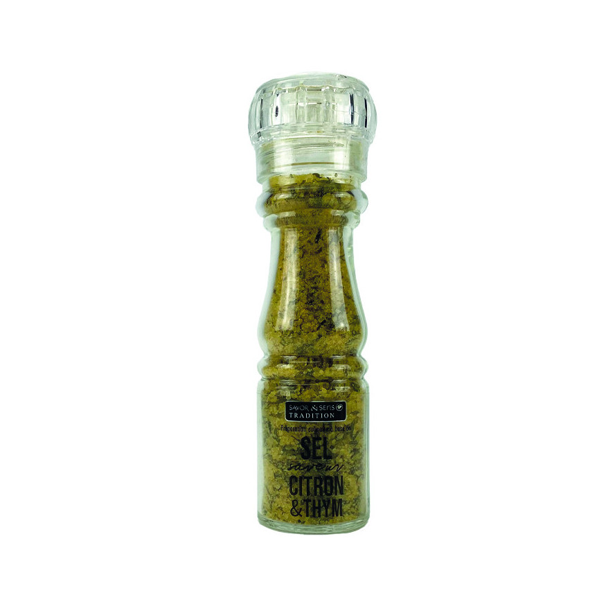 Moulin en verre sel citron thym 150g - Savor et Sens