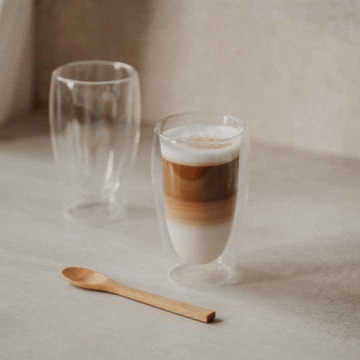 Lot 3 tasses double parois + 3 cuillres bambou 350ml
