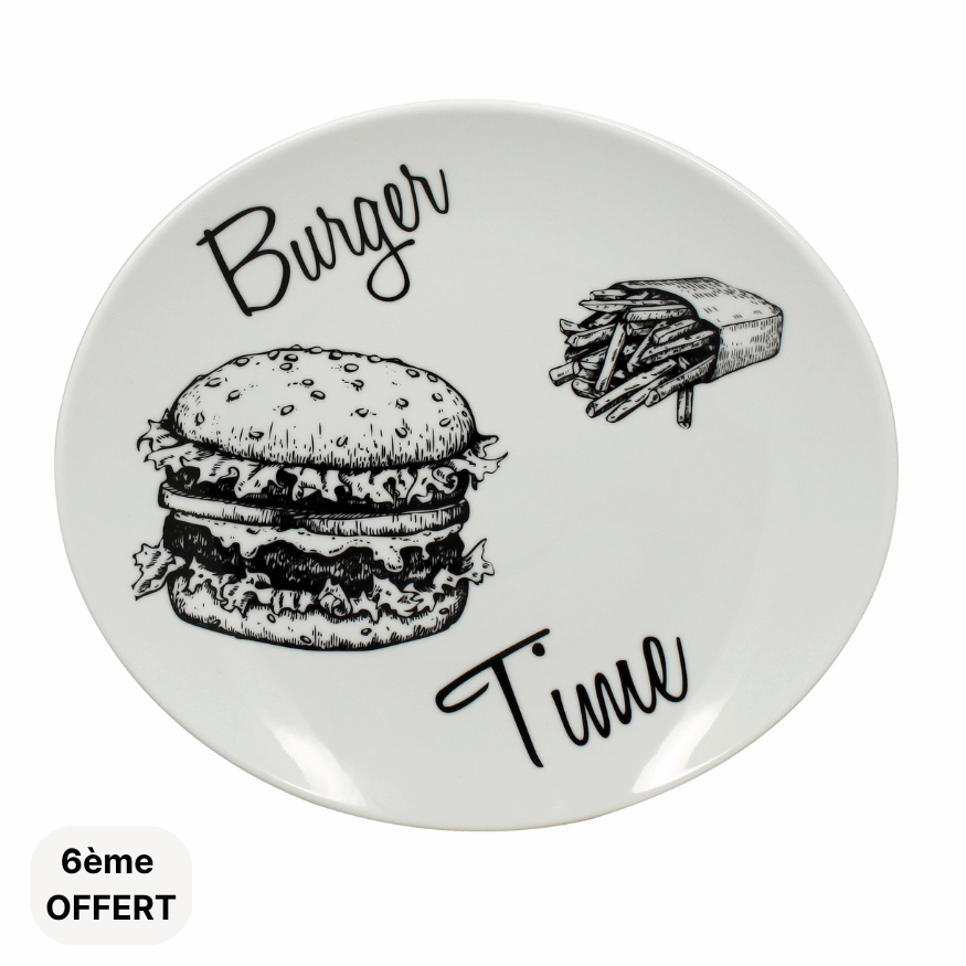 Assiette  burger 29.5 cm en porcelaine - Novastyl