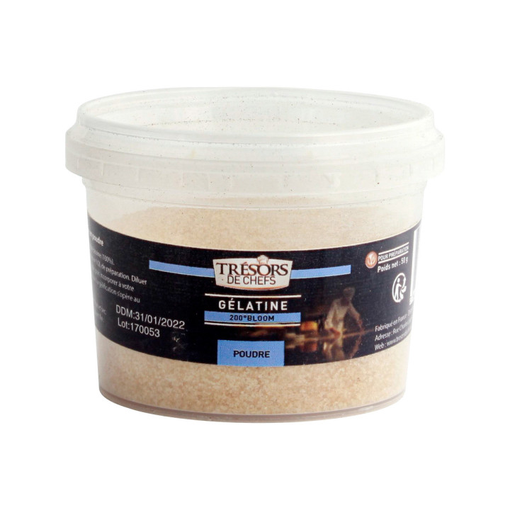 Gélatine Bovine en Poudre 200° Bloom 50 g – Trésors de Chefs | Alice Délice
