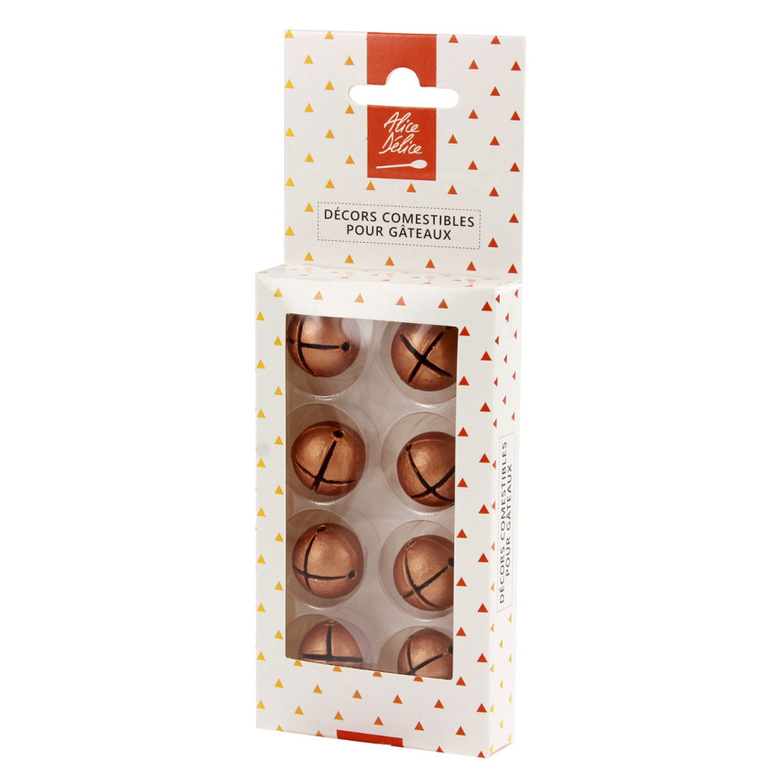 Décor en chocolat : 8 grelots dorés Noël 2.2  cm