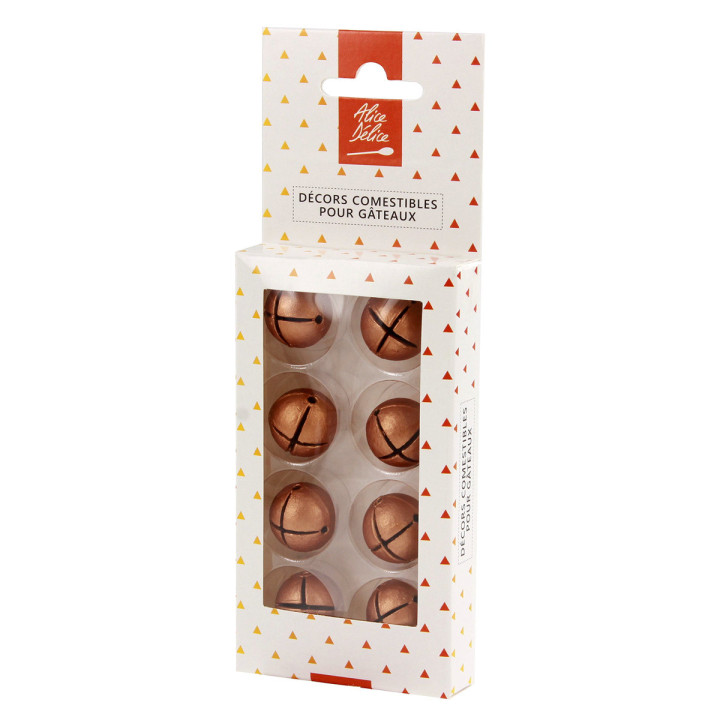 Décor en chocolat : 8 grelots dorés Noël 2.2  cm