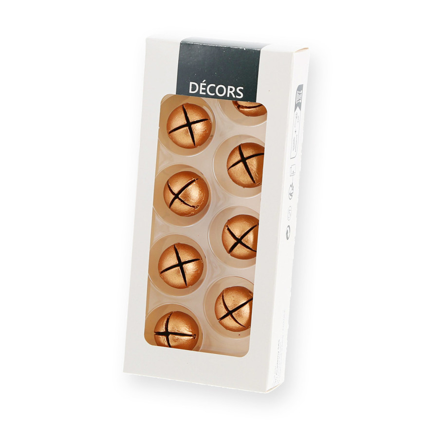 Décor en chocolat : 8 grelots dorés Noël 2.2  cm