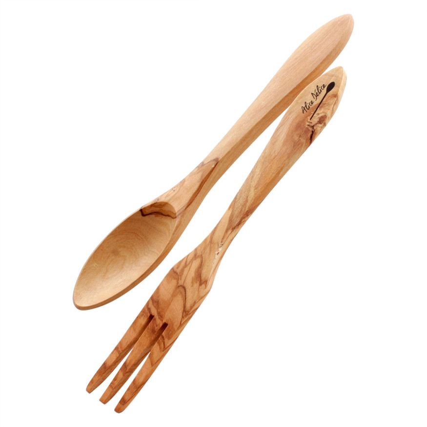 Couverts à salade en bois d´olivier 25 cm - Alice Délice
