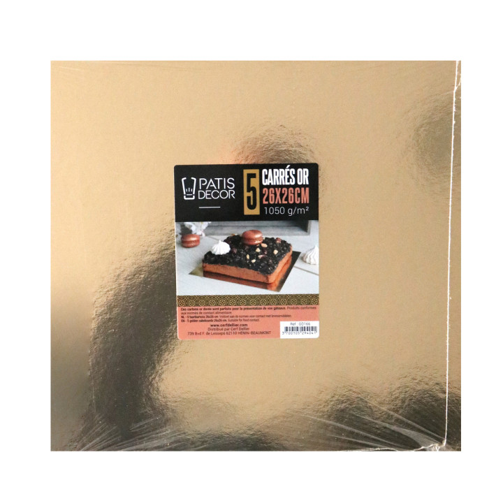 5 supports à gâteaux carrés dorés et noirs 26 x 26  cm - Pat