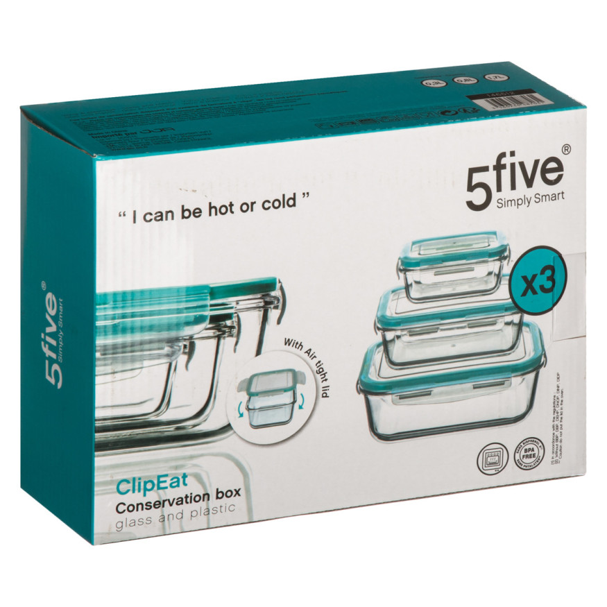 Lot de 3 boites de conservation en verre rectangulaires - 5 Five