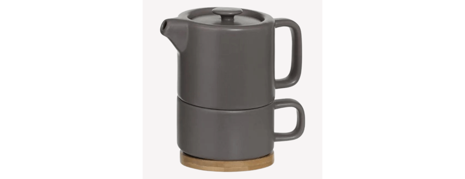 Théière solitaire en bambou et céramique gris taupe 40 cl -