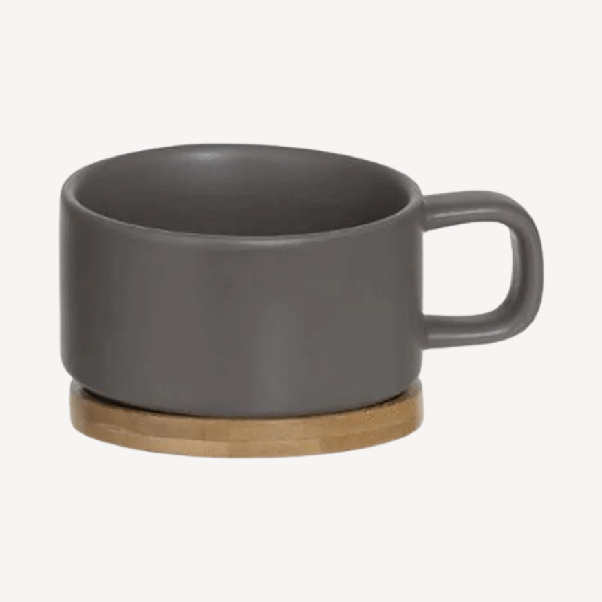 Théière solitaire en bambou et céramique gris taupe 40 cl -