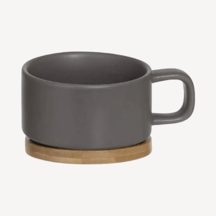 Théière solitaire en bambou et céramique gris taupe 40 cl -